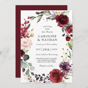 Invitation Plum de Bourgogne romantique et Mariage floral