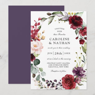 Invitation Plum de Bourgogne romantique et Mariage floral flo