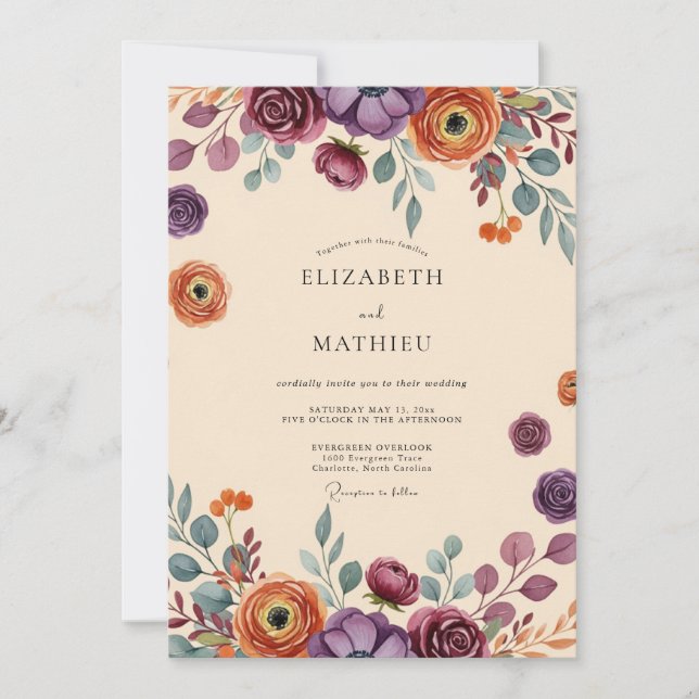 Invitation Plum Dramatic Autumnal Wedding (Devant)