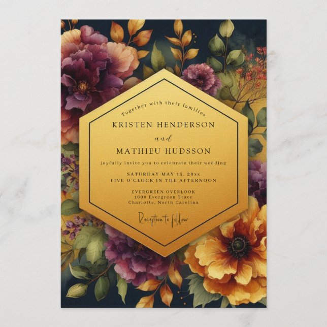 Invitation Plum Ember Bloom Wedding (Devant)