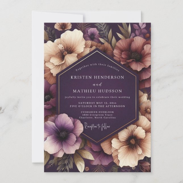 Invitation Plum Enchanted Bloom Wedding (Devant)