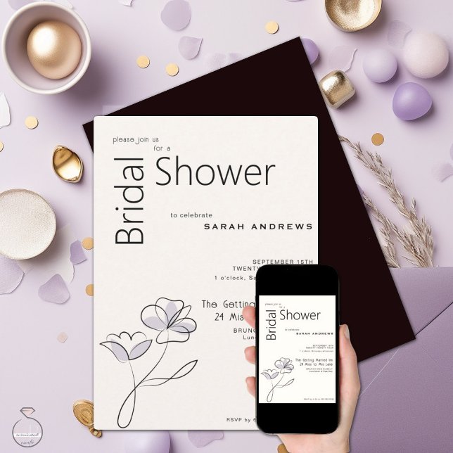 Invitation Plum et buff Floral moderne minimaliste (Créateur téléchargé)