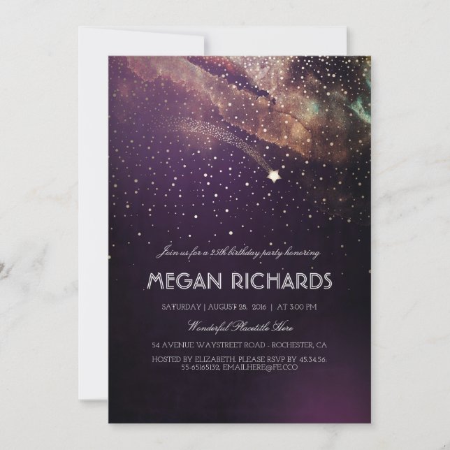 Invitation Plum et Gold Shoot Star Starry Anniversaire (Devant)