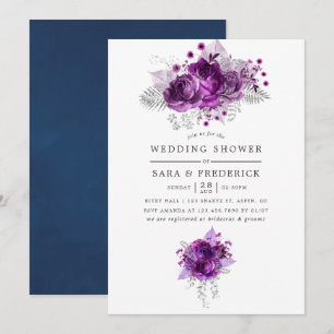 Invitation Plum et marine Aquarelle Wedding shower floral