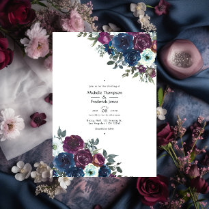 Invitation Plum et marine Floral Mariage Photo