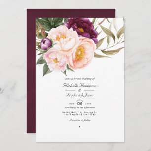 Invitation Plum et Pêcher Floral QR Code RSVP Mariage