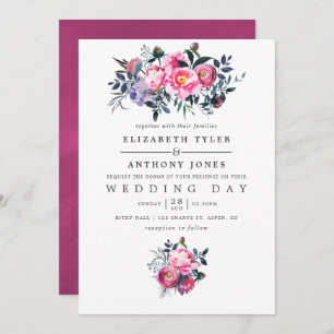 Invitation Plum et rose Aquarelle Mariage floral Inviter