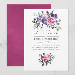 Invitation Plum et rose Aquarelle Wedding shower Floral