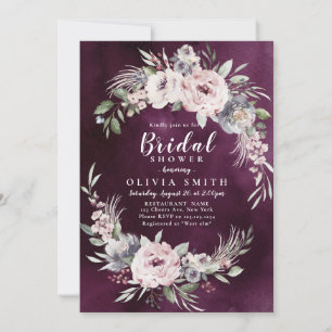 Invitation Plum et rose poussiéreux boho floral baby shower
