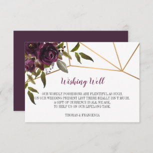 Invitation Plum Floral Faux Or Géométrique Wishing Well Card