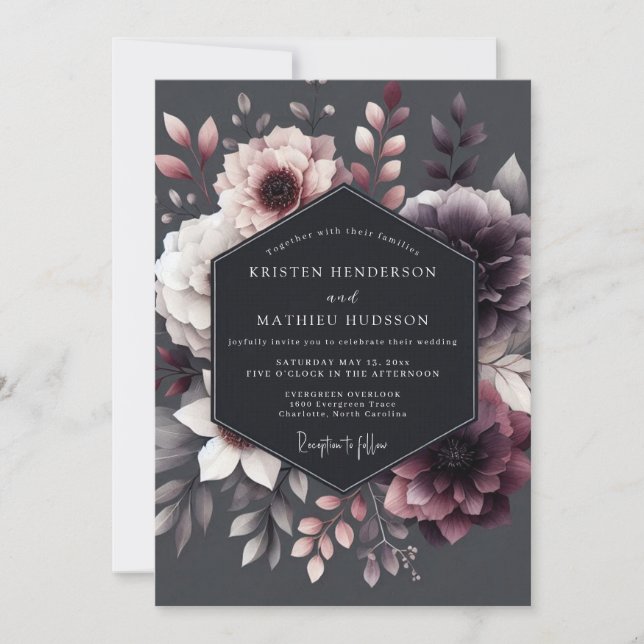 Invitation Plum Floral Moody Romance Wedding (Devant)