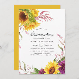 Invitation Plum floral quinceañera du soleil et de la Bourgog