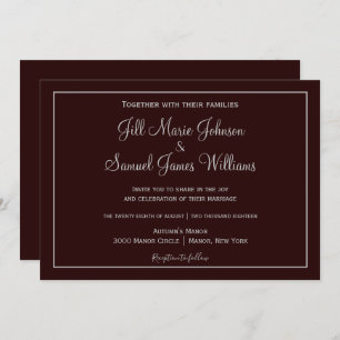 Invitation Plum foncé classique et Mariage gris