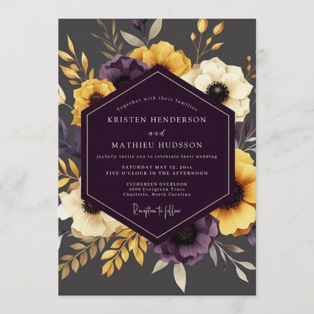 Invitation Plum Gilded Flora Wedding (Devant)