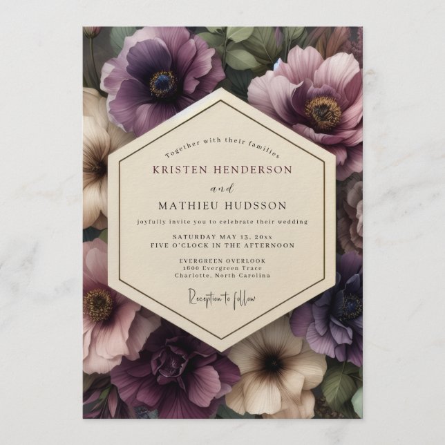 Invitation Plum Gothic Bloom Wedding (Devant)