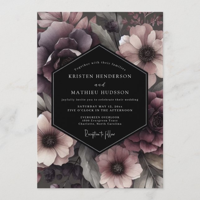 Invitation Plum Gothic Blossom Wedding (Devant)
