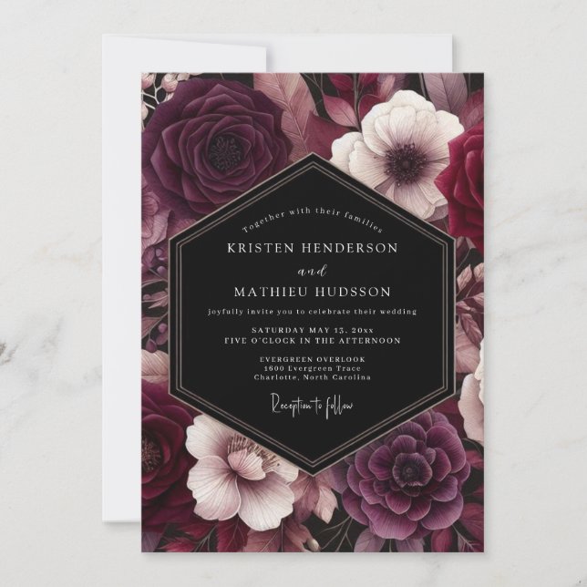 Invitation Plum Gothic Flora Wedding (Devant)
