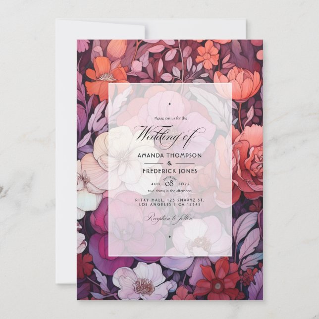Invitation Plum, gris, cuivre et Dusty Rose Mariage floral I (Devant)
