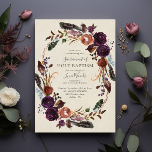 Invitation Plum Harvest Floral Baby Girl Baptism