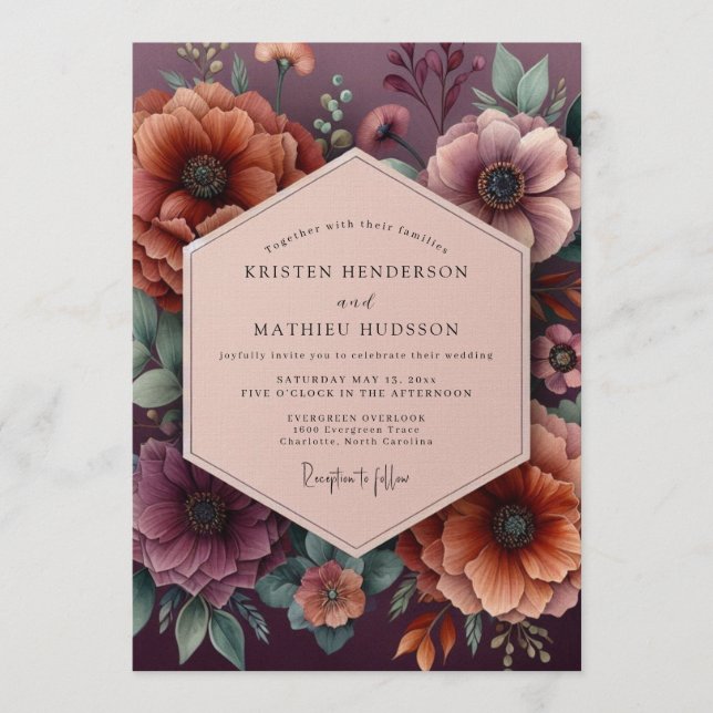 Invitation Plum Heirloom Floral Wedding (Devant)