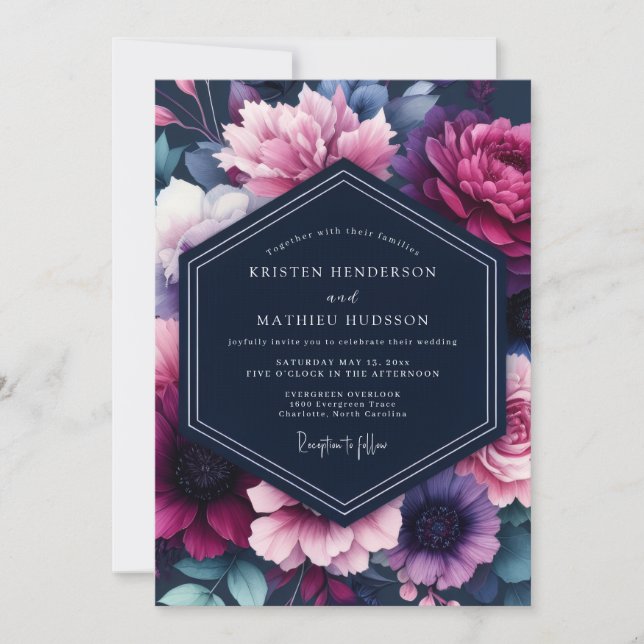 Invitation Plum Jewel-Tone Flora Wedding (Devant)