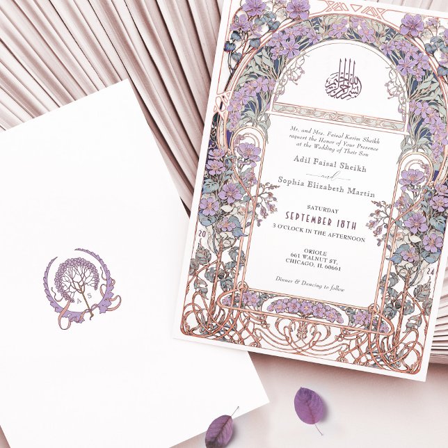 Invitation Plum Lilac Art nouveau inspiré Mariage islamique (Créateur téléchargé)