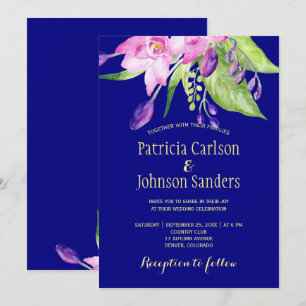 Invitation Plum marine aquarelle été mariage floral