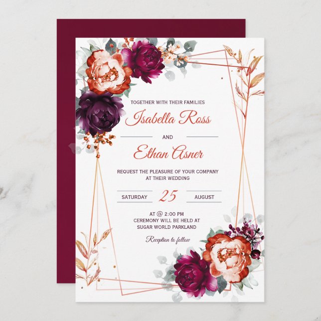 Invitation Plum, mauve et Mariage orange personnalisés (Devant / Derrière)