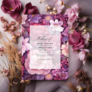 Invitation Plum, Mauve et Rose or Mariage Floral