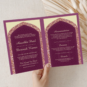 Invitation Plum Mauve Rose Or tout en un Mariage indien