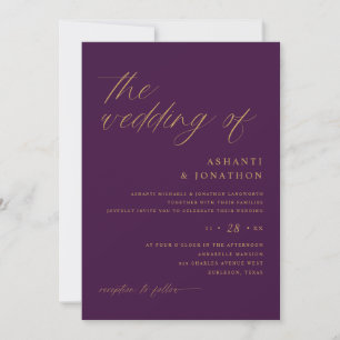 Invitation Plum moderne romantique violet et Mariage d'or