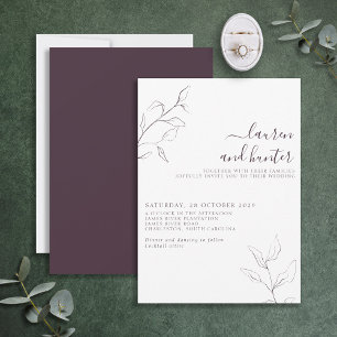 Invitation Plum moderne violet floral Mariage de script