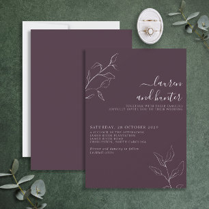 Invitation Plum moderne violet floral Mariage de script