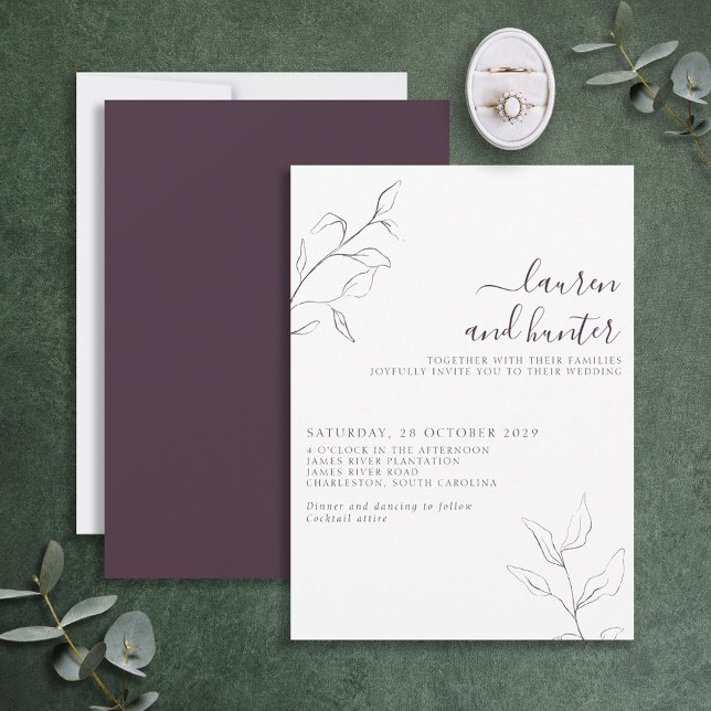 Invitation Plum moderne violet floral Mariage de script (Créateur téléchargé)