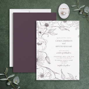 Invitation Plum moderne violet ligne Art Mariage Floral