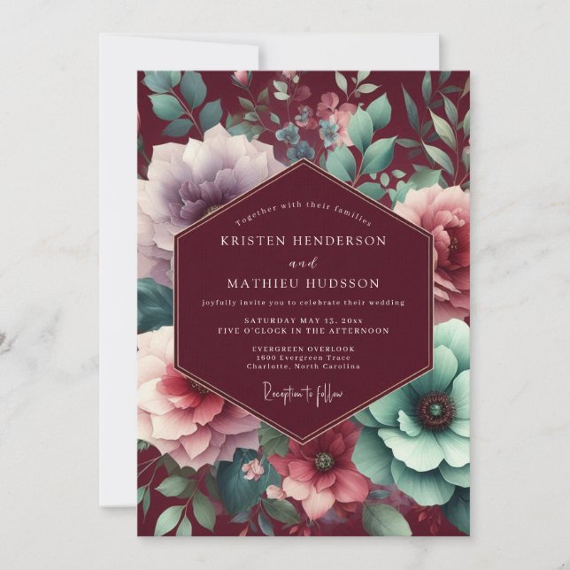 Invitation Plum Moody Bloom Wedding (Devant)
