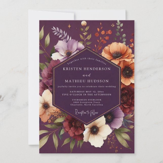 Invitation Plum Moody Botanical Wedding (Devant)