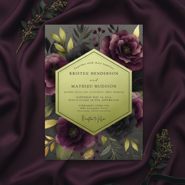 Invitation Plum Moody Botanical Wedding (Créateur téléchargé)