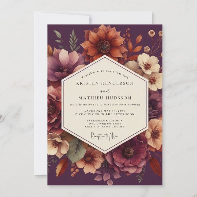 Invitation Plum Moody Floral Romance Wedding (Devant)