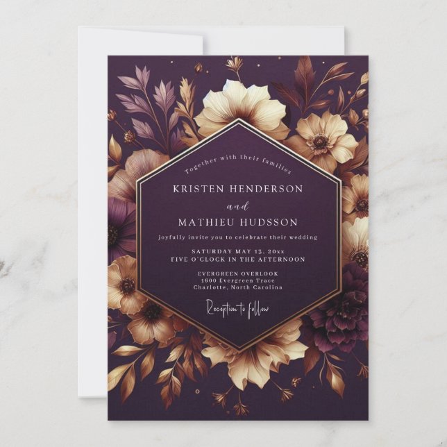 Invitation Plum Moody Floral Twilight Wedding (Devant)