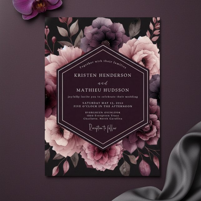 Invitation Plum Moody Floral Whimsy Wedding (Créateur téléchargé)