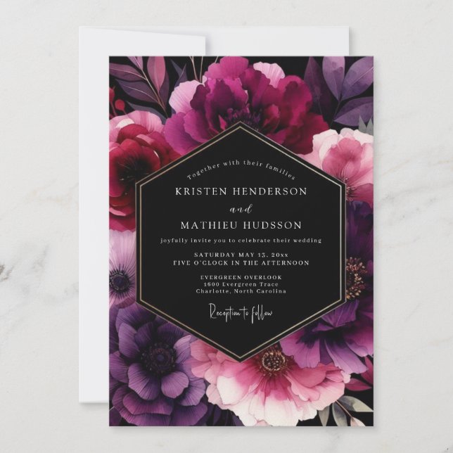 Invitation Plum Moody Nocturne Wedding (Devant)