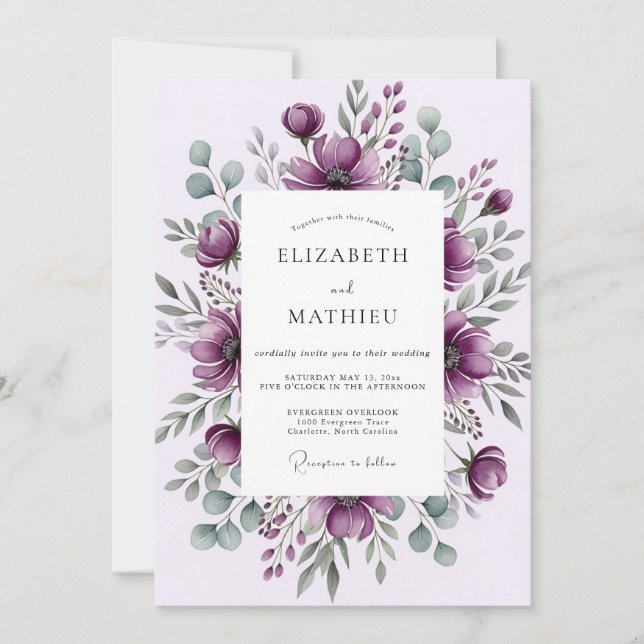 Invitation Plum Moody Winter Wedding (Devant)