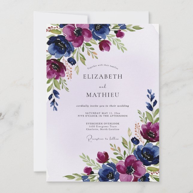 Invitation Plum Navy Artistic Winter Wedding (Devant)