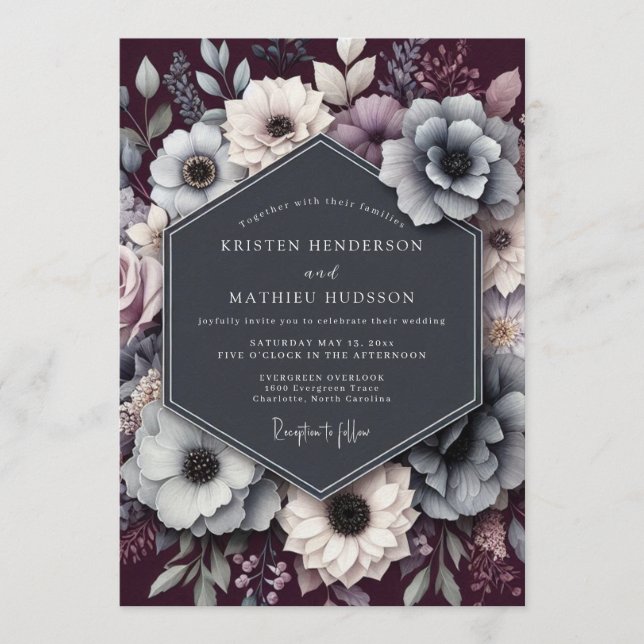 Invitation Plum Nocturnal Anemone Wedding (Devant)