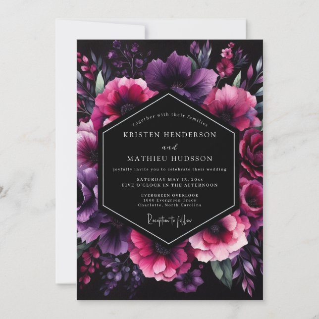 Invitation Plum Nocturne Bloom Wedding (Devant)