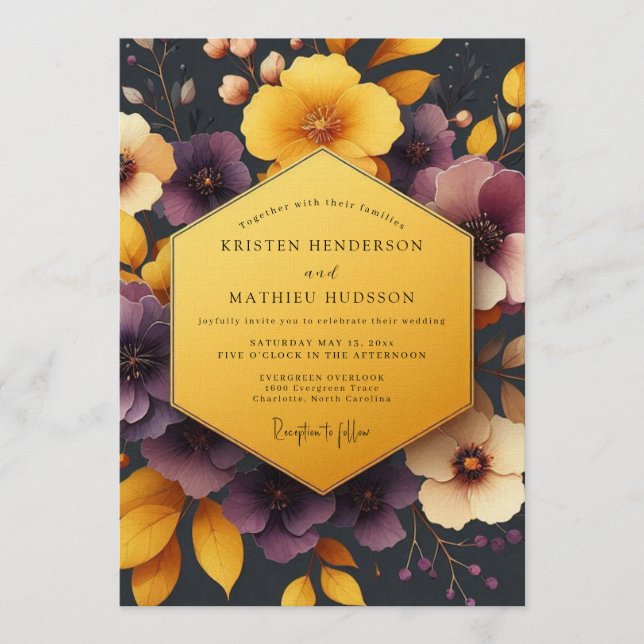 Invitation Plum & Ochre Autumnal Bloom Wedding (Devant)