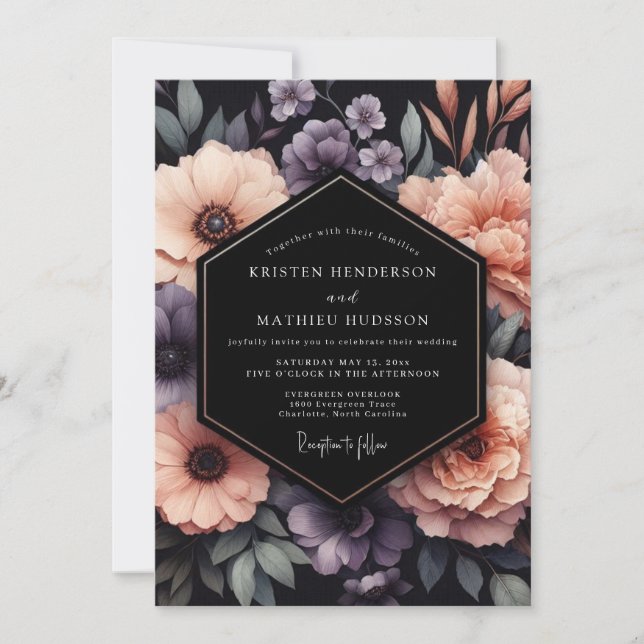 Invitation Plum Onyx Floral Wedding (Devant)
