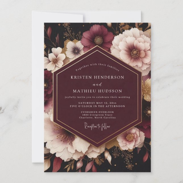 Invitation Plum Opulent Bloom Wedding (Devant)