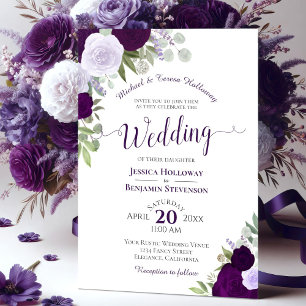 Invitation Plum Purple Aquarelle Florale Mariage officiel